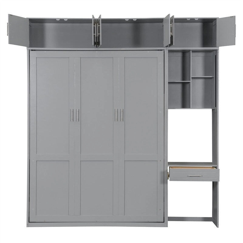 Lit escamotable mural double/queen avec bureau et armoire supérieure, lit pliant escamotable avec étagères de rangement, conception gain de place-15