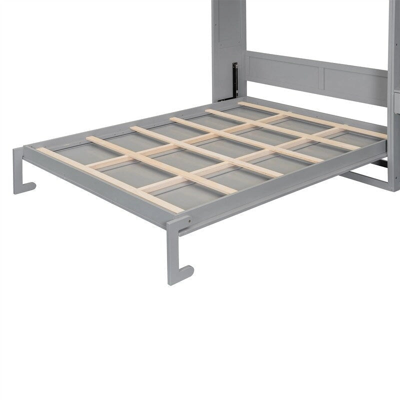 Lit escamotable mural double/queen avec bureau et armoire supérieure, lit pliant escamotable avec étagères de rangement, conception gain de place-18