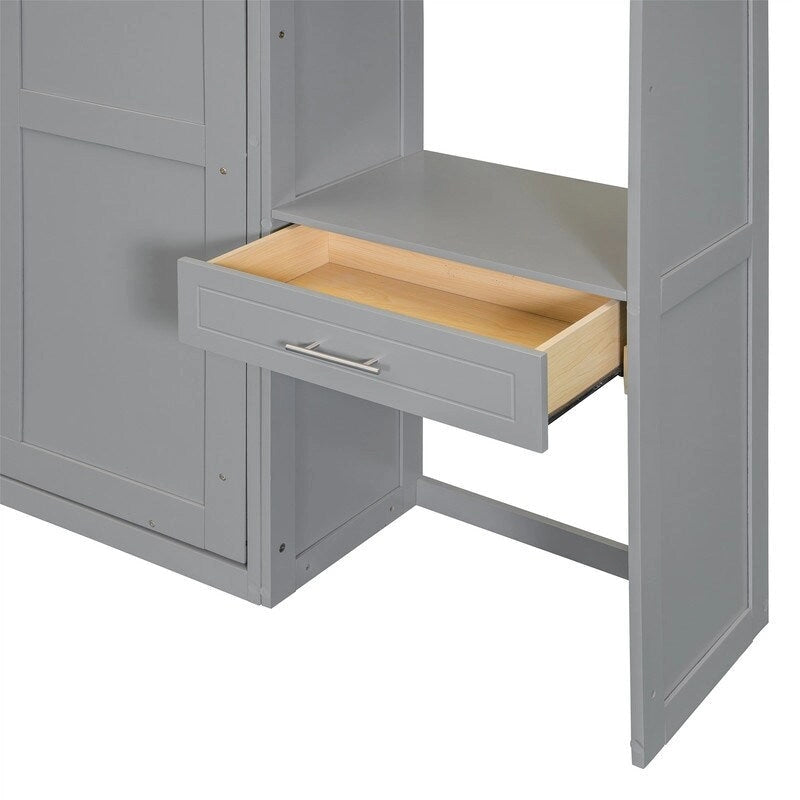 Lit escamotable mural double/queen avec bureau et armoire supérieure, lit pliant escamotable avec étagères de rangement, conception gain de place-19