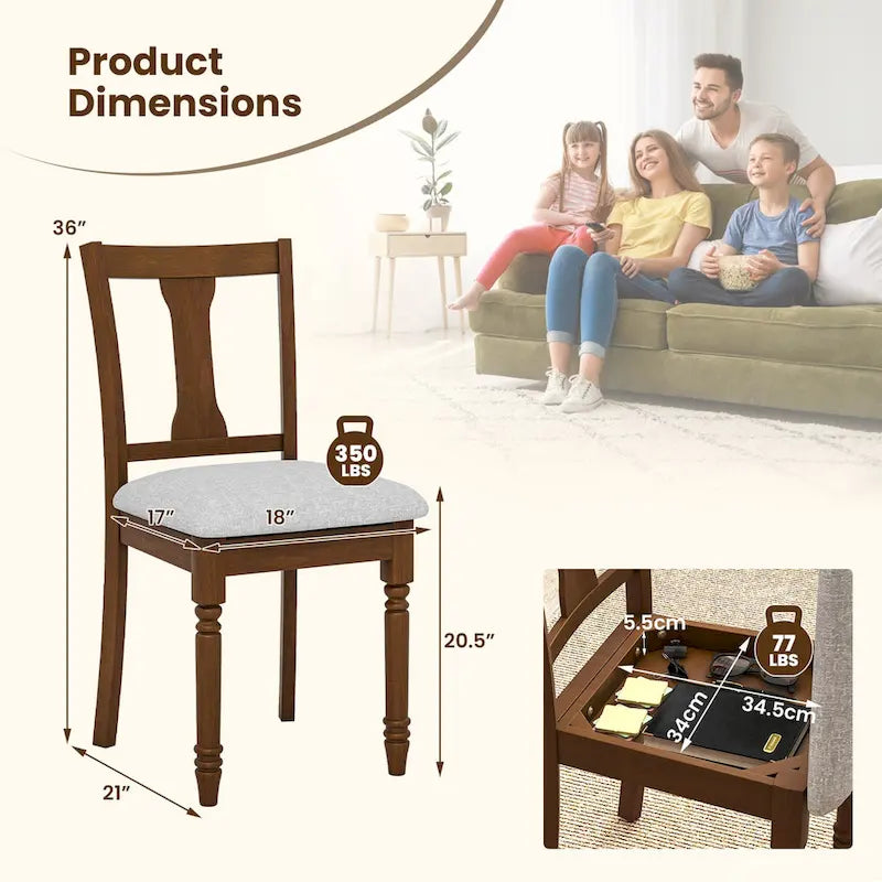 Ensemble de 4 chaises de salle à manger en bois rembourrées Gymax avec espace de rangement intégré à l'assise-12