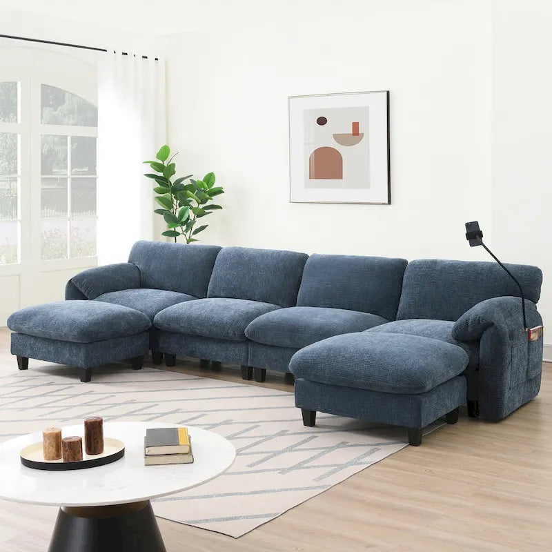 U-Shaped Sectional Sofa Indoor Chaise Lounge w/ USB & Type-C Charger