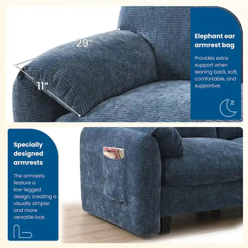 Canapé d'angle en forme de U avec méridienne d'intérieur, chargeur USB et Type-C-6