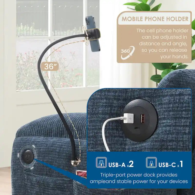 Canapé d'angle en forme de U avec méridienne d'intérieur, chargeur USB et Type-C-7