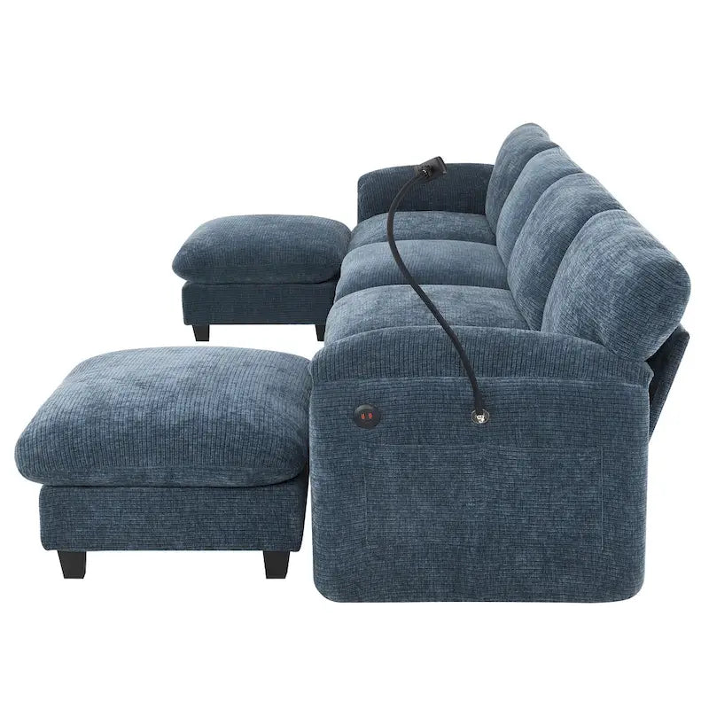 Canapé d'angle en forme de U avec méridienne d'intérieur, chargeur USB et Type-C-13