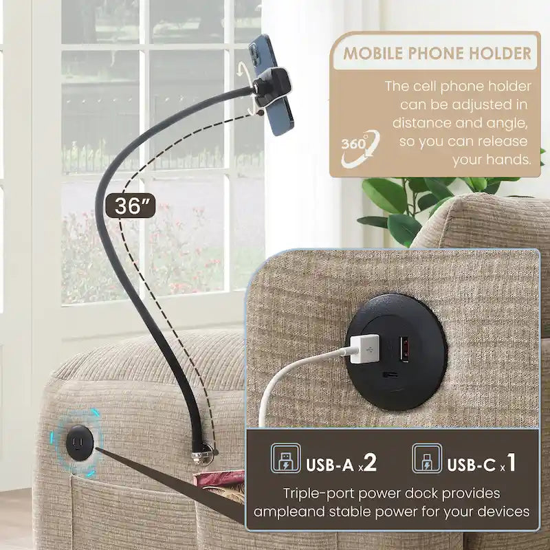 Canapé d'angle en forme de U avec méridienne d'intérieur, chargeur USB et Type-C-22