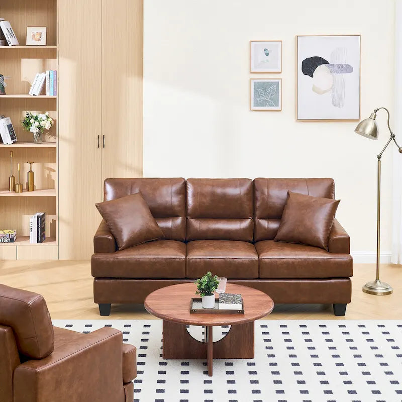 Oversized Faux Leather Italian Square Arm Sofa