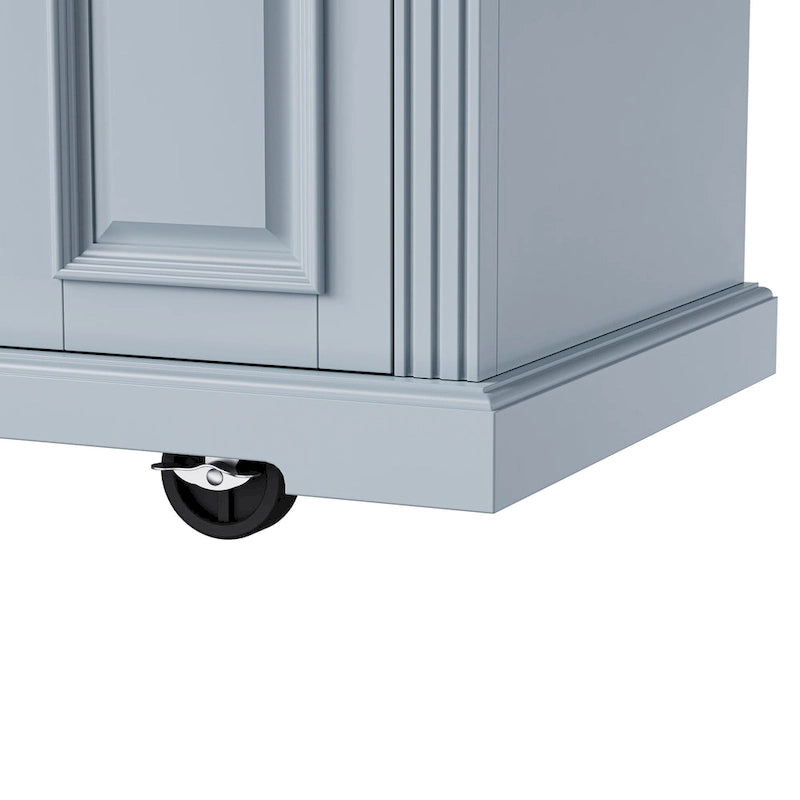 Îlot de cuisine de 137 cm avec abattant en bois d'hévéa, chariot de cuisine roulant à texture gaufrée sur 4 roues avec 4 portes et 3 tiroirs-12