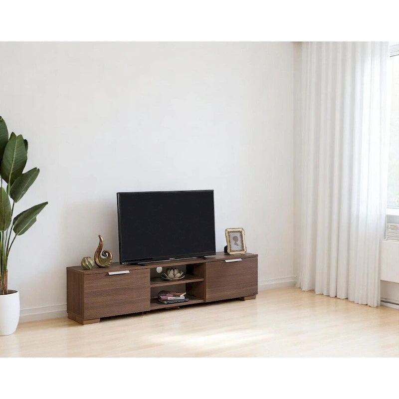 Meuble TV moderne Aspen avec 2 portes de rangement et 2 étagères, finition bois, meuble TV pour salon-11