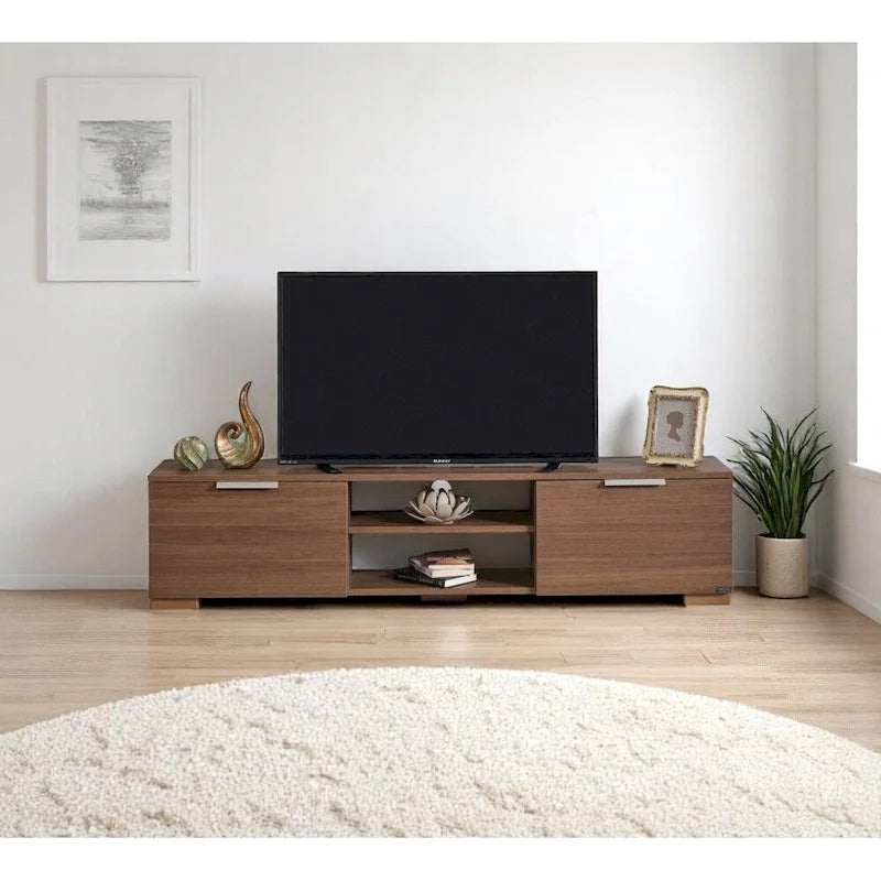 Meuble TV moderne Aspen avec 2 portes de rangement et 2 étagères, finition bois, meuble TV pour salon-2