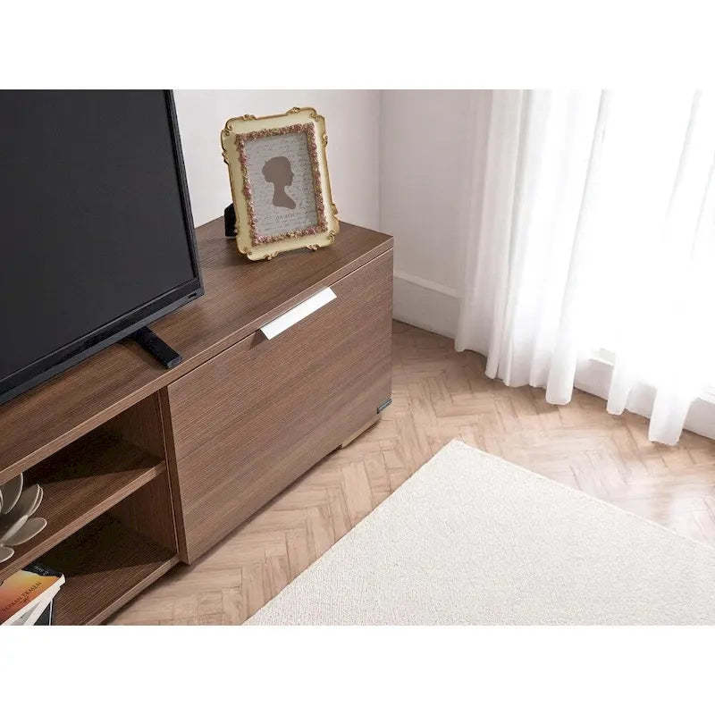 Meuble TV moderne Aspen avec 2 portes de rangement et 2 étagères, finition bois, meuble TV pour salon-6