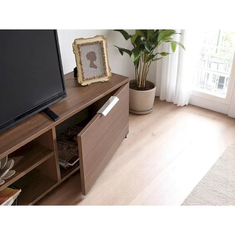 Meuble TV moderne Aspen avec 2 portes de rangement et 2 étagères, finition bois, meuble TV pour salon-7