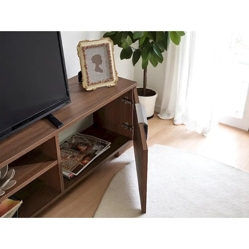 Meuble TV moderne Aspen avec 2 portes de rangement et 2 étagères, finition bois, meuble TV pour salon-8