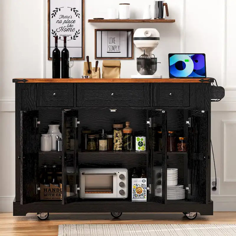 Îlot de cuisine de style campagnard de 53 pouces avec deux portes d'armoire en verre trempé (tabouret non inclus)-5