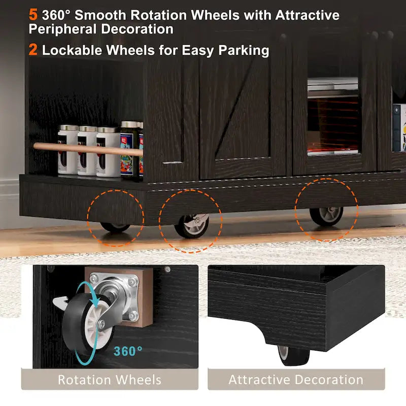 Îlot de cuisine de style campagnard de 53 pouces avec deux portes d'armoire en verre trempé (tabouret non inclus)-12