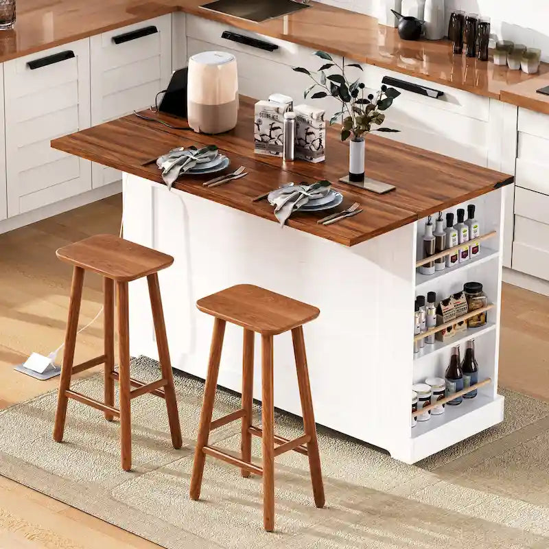 Îlot de cuisine de style campagnard de 53 pouces avec deux portes d'armoire en verre trempé (tabouret non inclus)-19