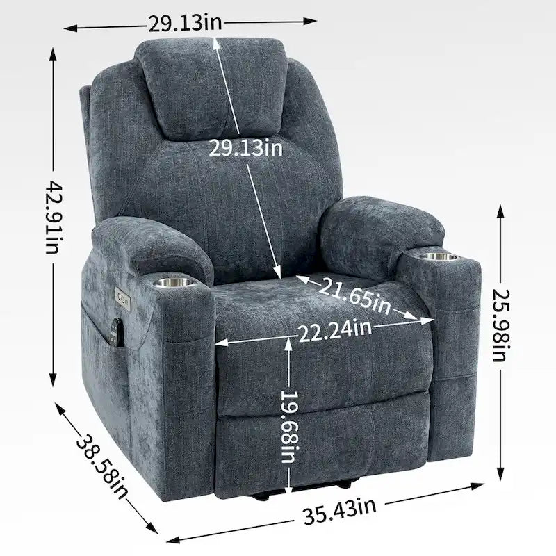Fauteuil inclinable électrique Lazy Boy en chenille, fauteuil inclinable moderne avec massage vibrant à 8 points, chauffage lombaire et ports USB-C-3