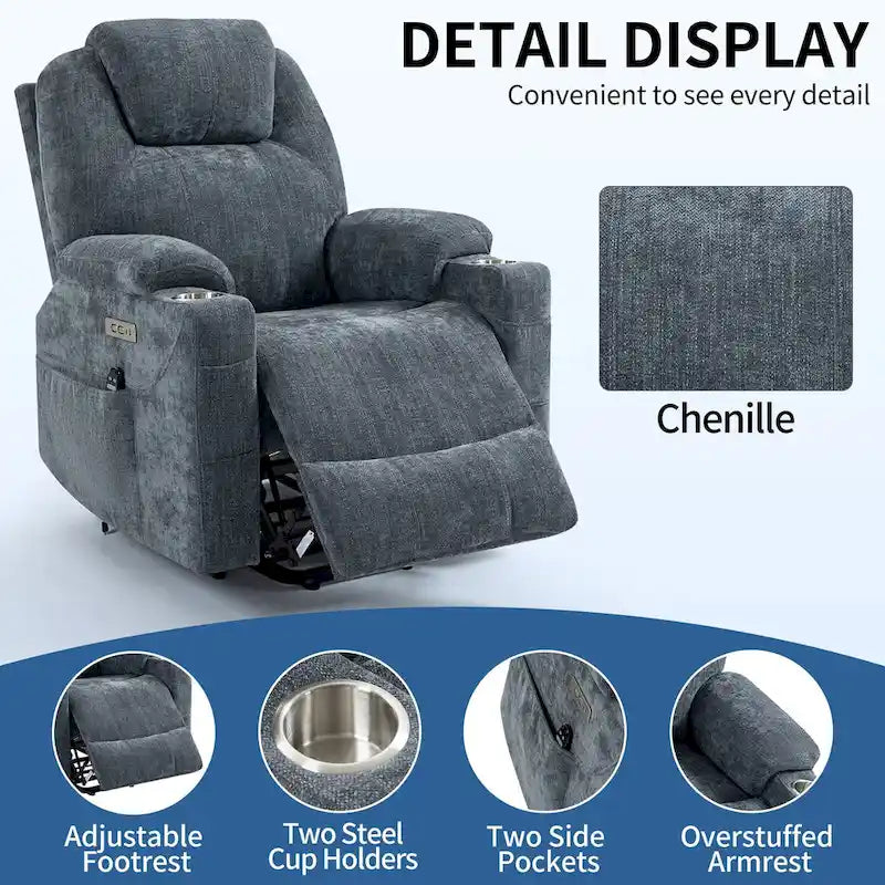Fauteuil inclinable électrique Lazy Boy en chenille, fauteuil inclinable moderne avec massage vibrant à 8 points, chauffage lombaire et ports USB-C-17