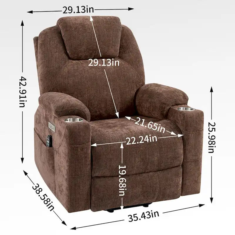 Fauteuil inclinable électrique Lazy Boy en chenille, fauteuil inclinable moderne avec massage vibrant à 8 points, chauffage lombaire et ports USB-C-23