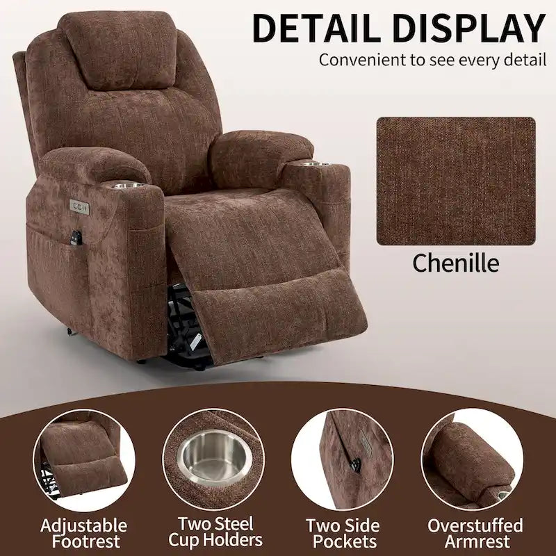 Fauteuil inclinable électrique Lazy Boy en chenille, fauteuil inclinable moderne avec massage vibrant à 8 points, chauffage lombaire et ports USB-C-32