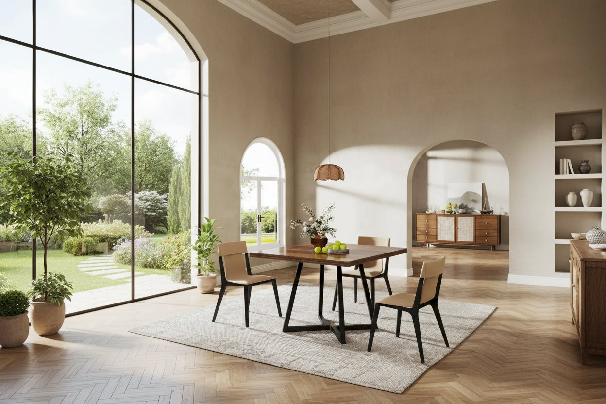 31.5 Inches Wood Square Dinner Table with Metal Base