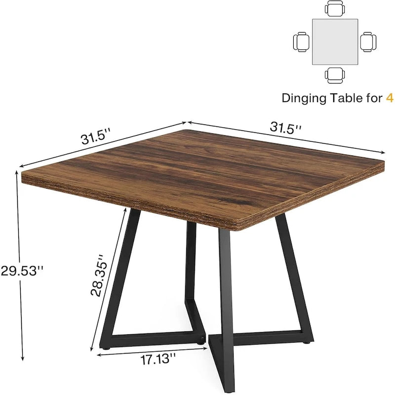 Table de salle à manger carrée en bois de 80 cm (31,5 pouces) avec piètement en métal-2