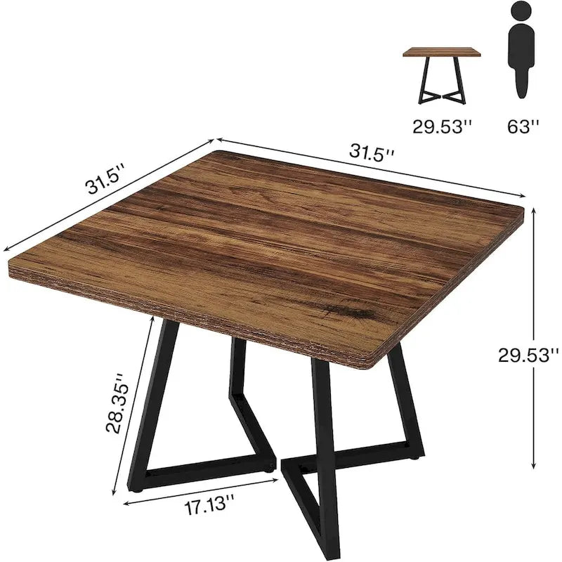 Table de salle à manger carrée en bois de 80 cm (31,5 pouces) avec piètement en métal-13
