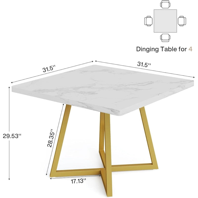 Table de salle à manger carrée en bois de 80 cm (31,5 pouces) avec piètement en métal-30