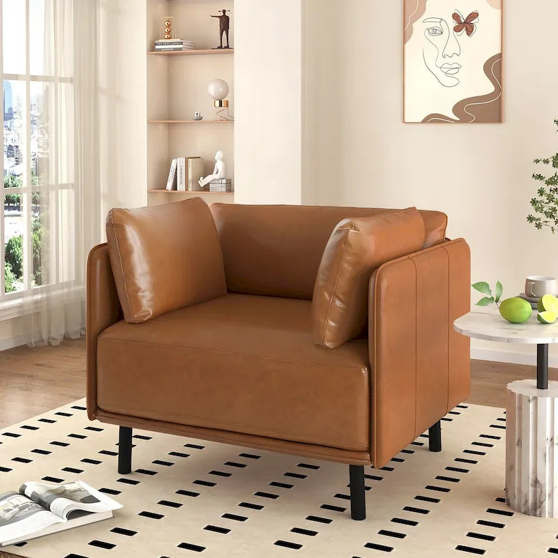 Fauteuil d'appoint moderne rembourré de 39,17 pouces avec pieds en métal massif et coussin pour salon-30