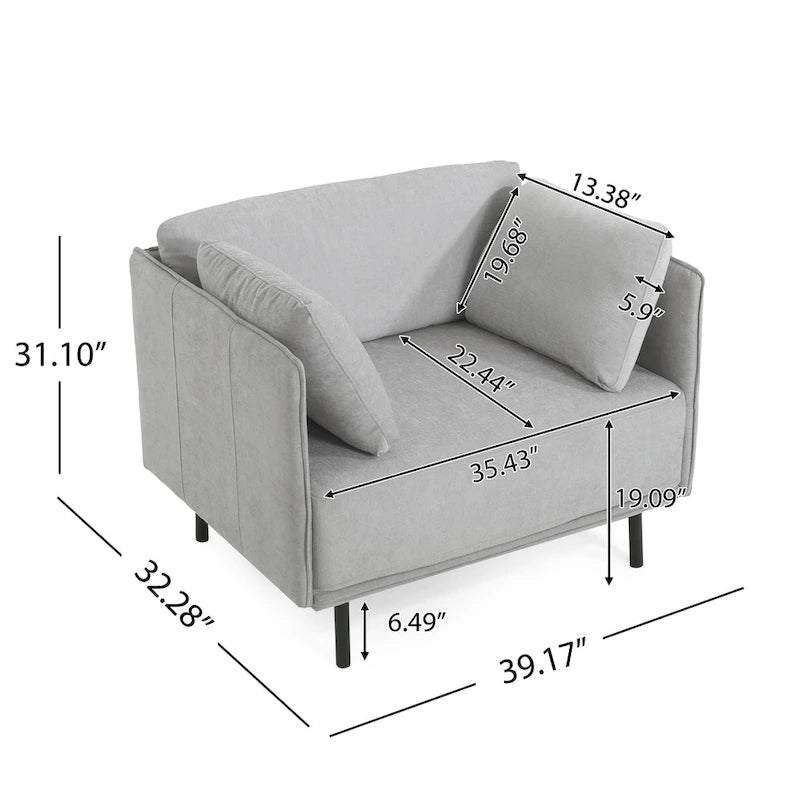 Fauteuil d'appoint moderne rembourré de 39,17 pouces avec pieds en métal massif et coussin pour salon-7