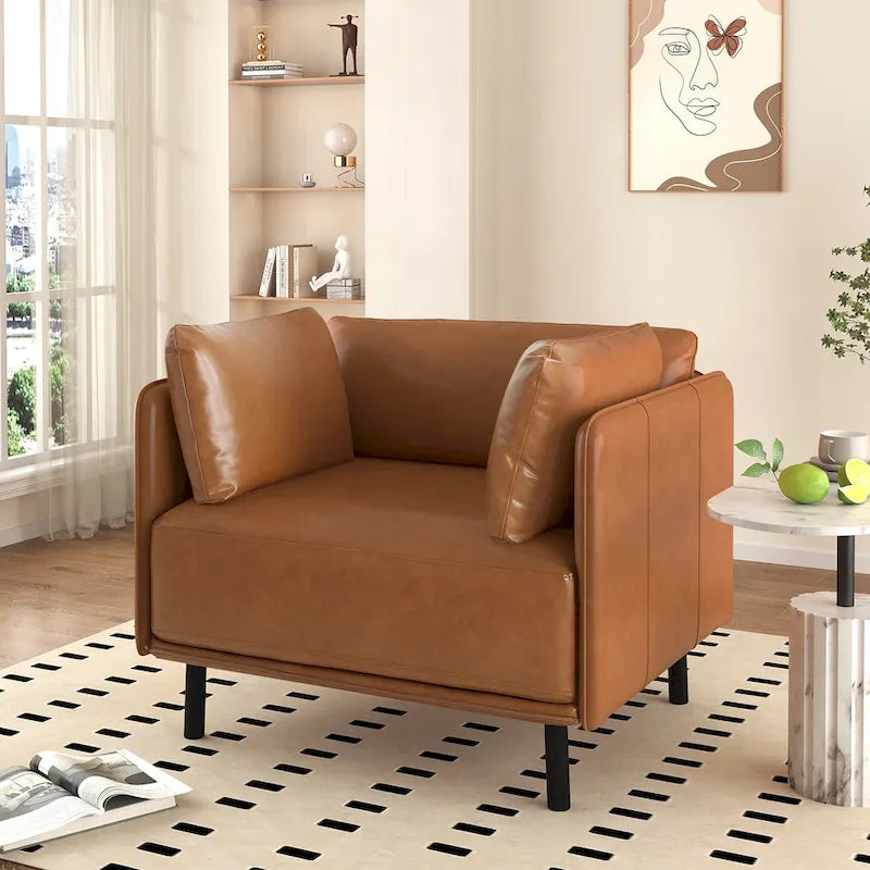 Fauteuil d'appoint moderne rembourré de 39,17 pouces avec pieds en métal massif et coussin pour salon-15