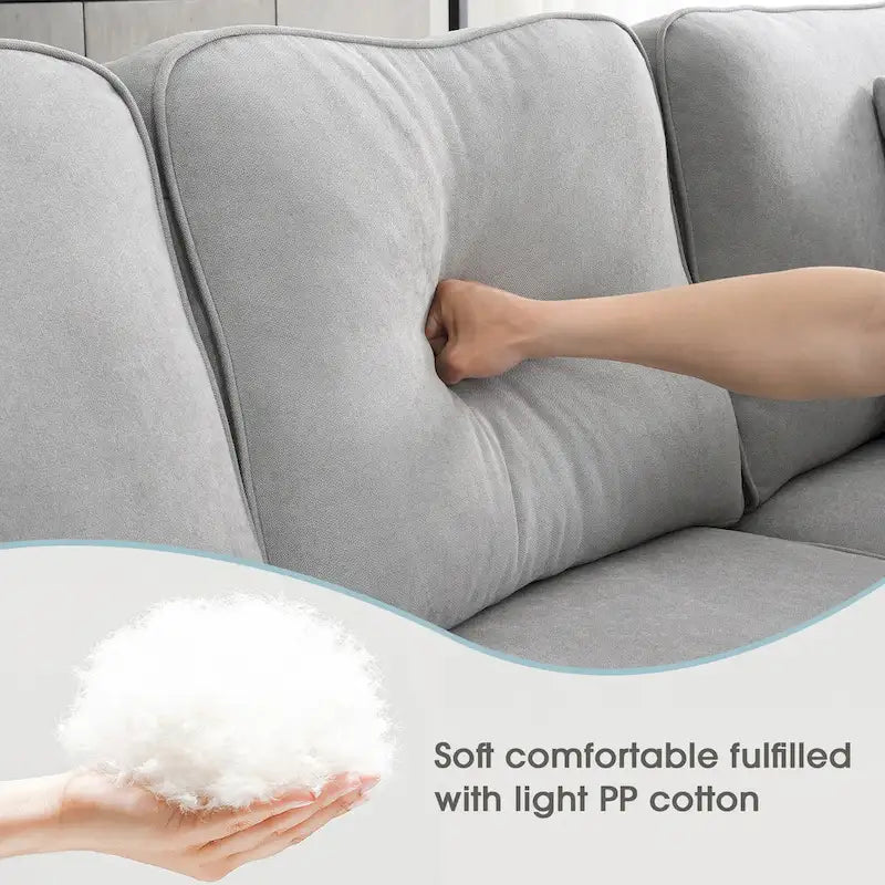 Canapé d'angle 7 places spacieux en forme de U, gris 108, avec 3 coussins et méridienne, idéal pour un salon ou un appartement.-4