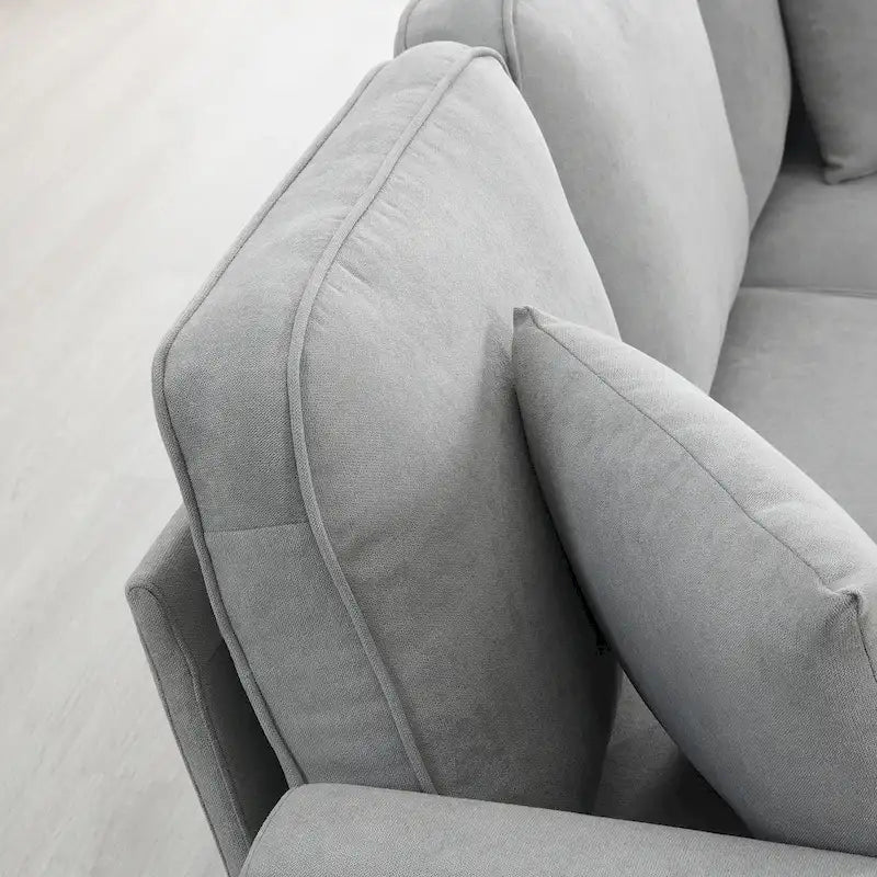 Canapé d'angle 7 places spacieux en forme de U, gris 108, avec 3 coussins et méridienne, idéal pour un salon ou un appartement.-14