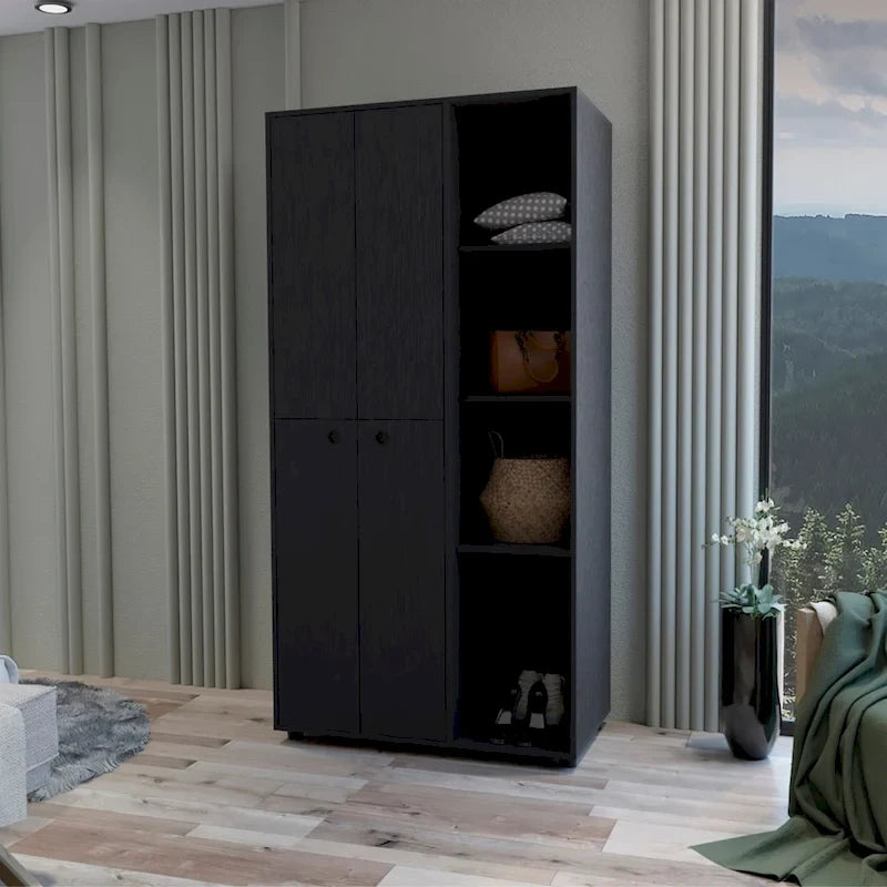 Armoire moderne à double porte 19,48 avec 2 barres métalliques robustes et trois étagères-2