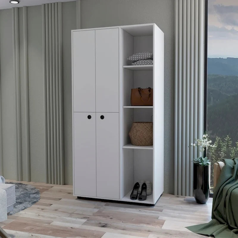 Armoire moderne à double porte 19,48 avec 2 barres métalliques robustes et trois étagères-9