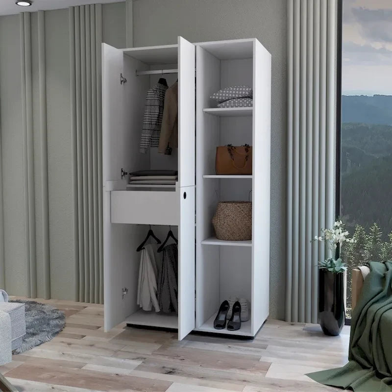 Armoire moderne à double porte 19,48 avec 2 barres métalliques robustes et trois étagères-10