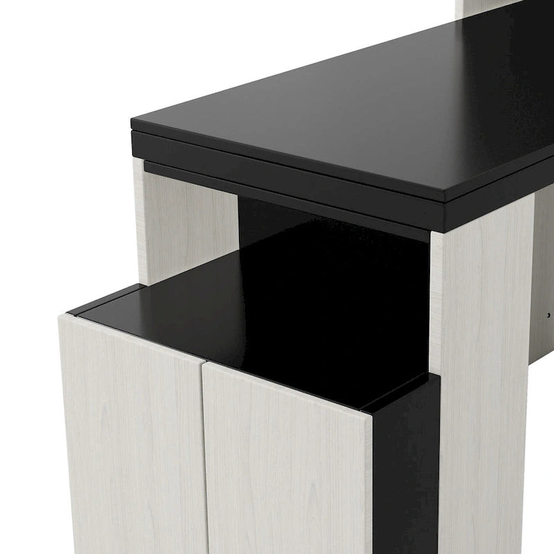 Lit rembourré noir et blanc, taille standard, avec tête de lit et toboggan en forme de cochon.-7