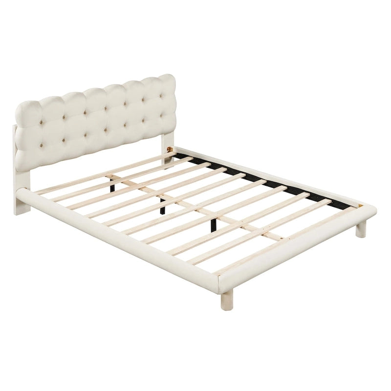 Cadre de lit plateforme en velours Queen Size avec éclairage LED et tête de lit couleur biscuit-9