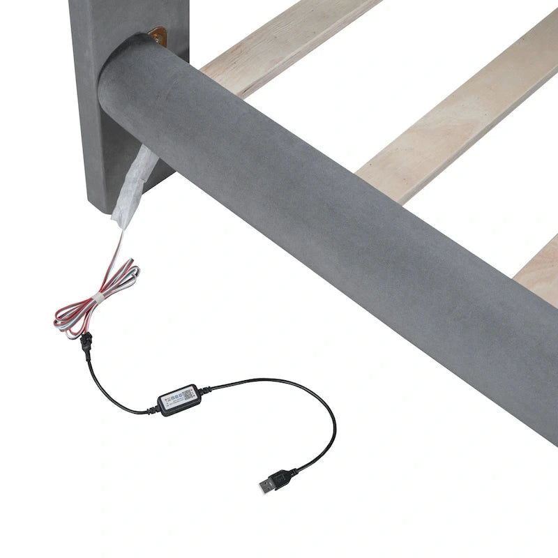 Cadre de lit plateforme en velours Queen Size avec éclairage LED et tête de lit couleur biscuit-30