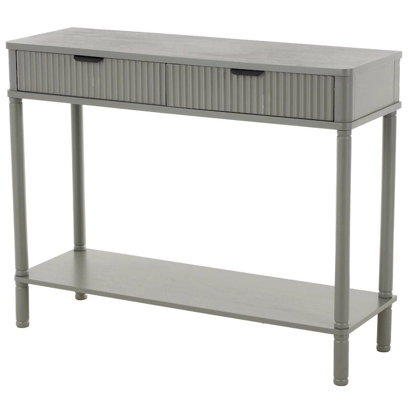 Wood Handmade 2 Drawer Console Table with Black Handle and Ribbed Front - Gray - Roche River Decor