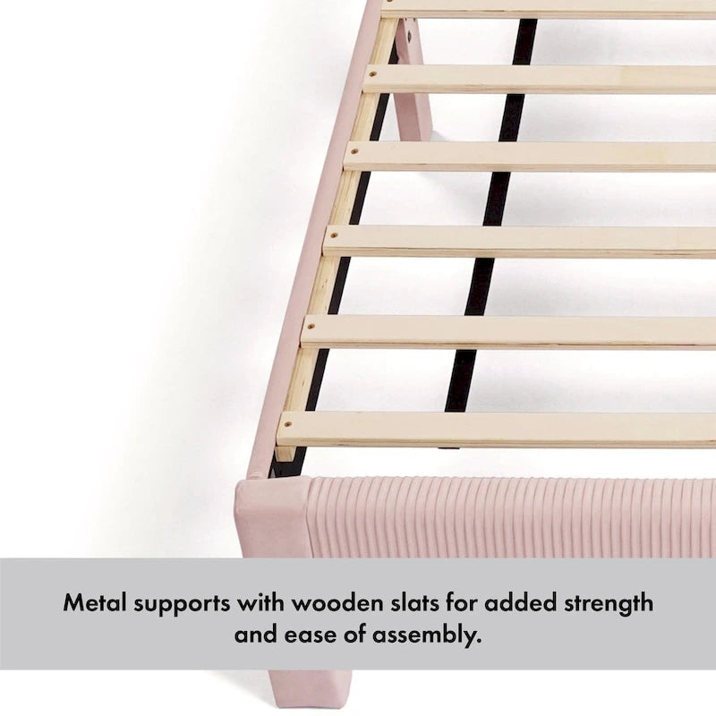 Lit plateforme moderne Alyssa de Furniture of America, recouvert de velours, avec tête de lit capitonnée et sommier à lattes en bois-3