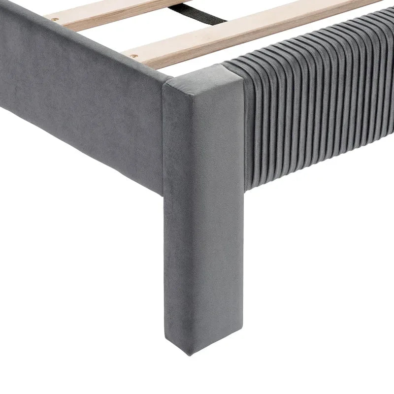 Lit plateforme moderne Alyssa de Furniture of America, recouvert de velours, avec tête de lit capitonnée et sommier à lattes en bois-17