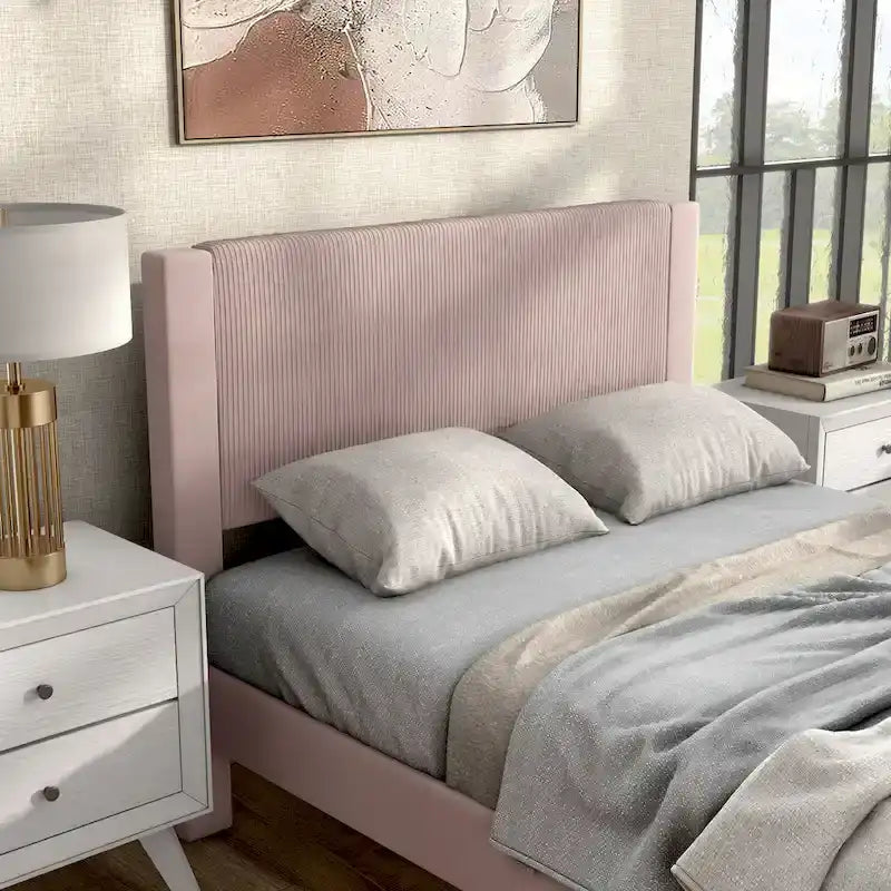 Lit plateforme moderne Alyssa de Furniture of America, recouvert de velours, avec tête de lit capitonnée et sommier à lattes en bois-26