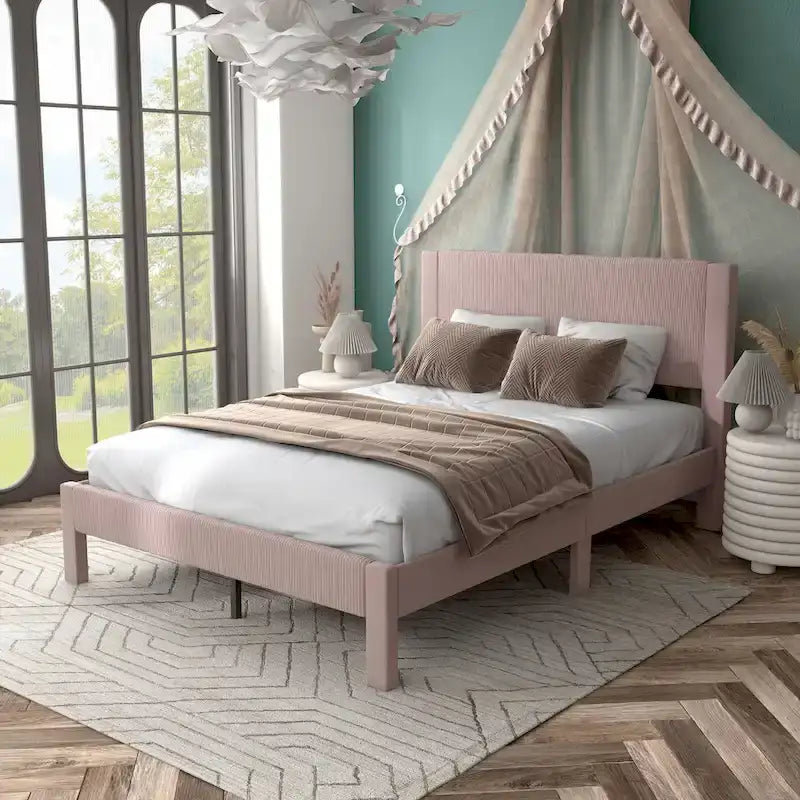 Lit plateforme moderne Alyssa de Furniture of America, recouvert de velours, avec tête de lit capitonnée et sommier à lattes en bois-34