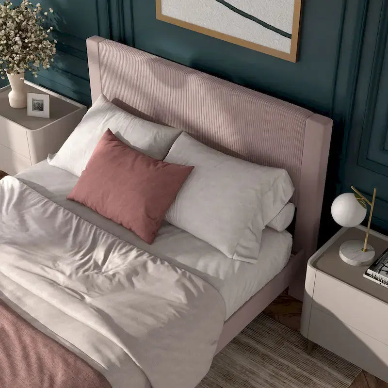 Lit plateforme moderne Alyssa de Furniture of America, recouvert de velours, avec tête de lit capitonnée et sommier à lattes en bois-37