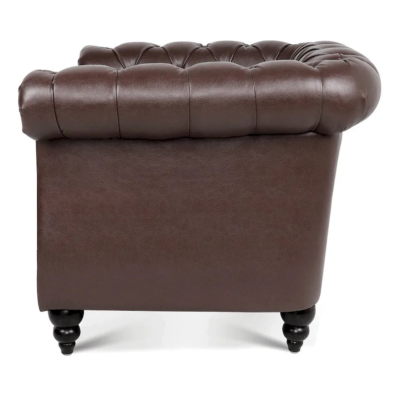 Fauteuil-canapé surdimensionné en similicuir marron capitonné - 32,09 x 38,98 x 28,35-5