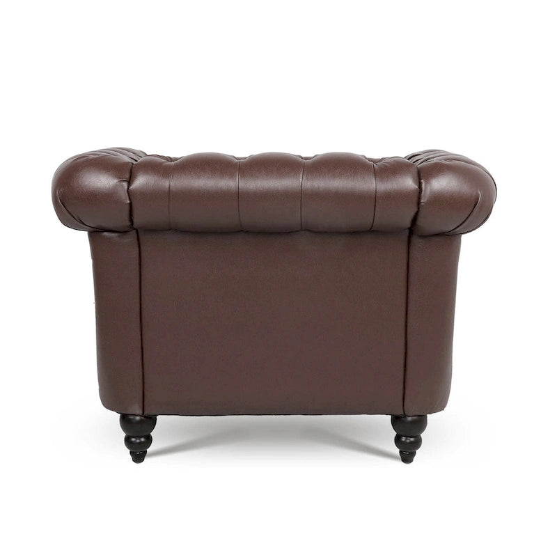 Fauteuil-canapé surdimensionné en similicuir marron capitonné - 32,09 x 38,98 x 28,35-6
