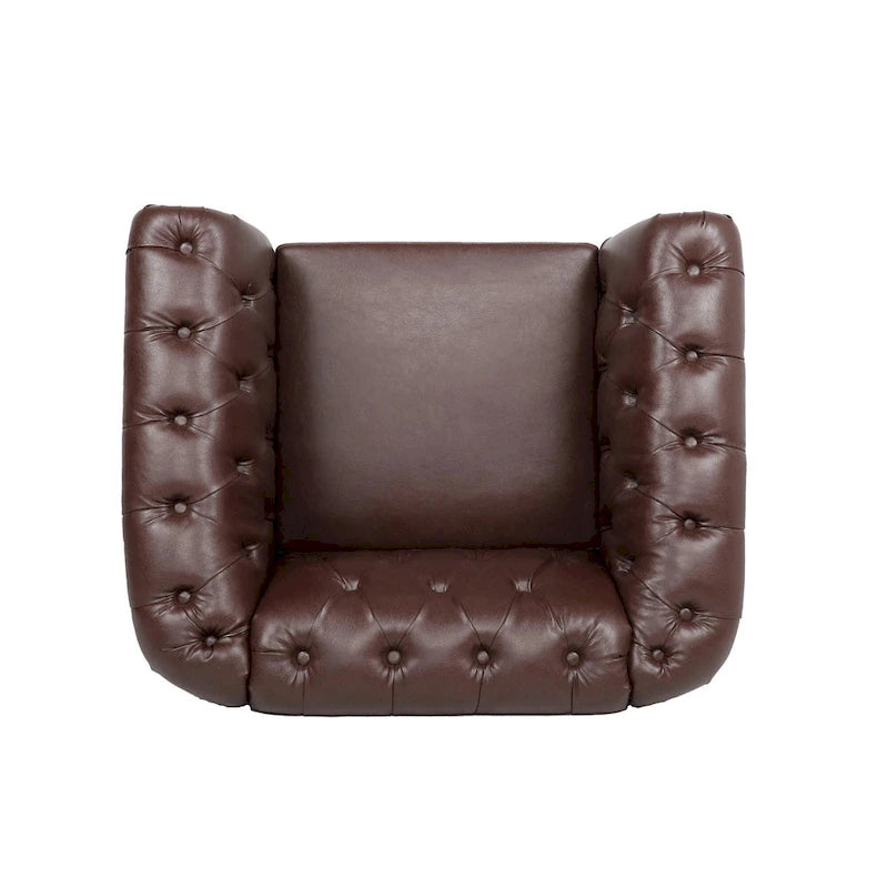 Fauteuil-canapé surdimensionné en similicuir marron capitonné - 32,09 x 38,98 x 28,35-7