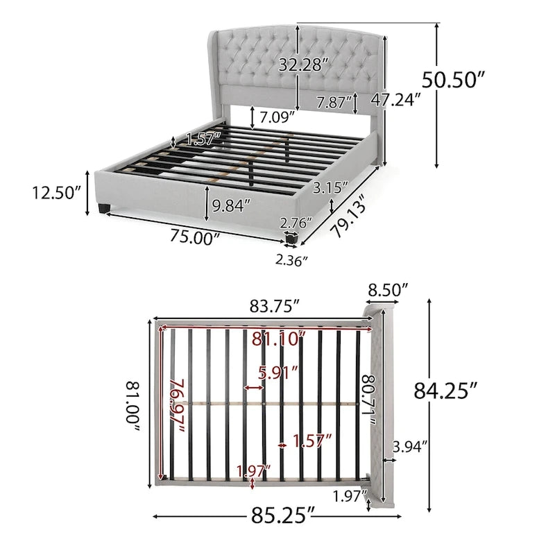 Lit plateforme King à profil bas rembourré Virago par Christopher Knight Home-12