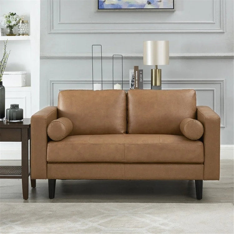 Canapé en cuir véritable de style mid-century pour salon, bureau ou chambre à coucher. Meuble de luxe pour la maison ou le salon.-17