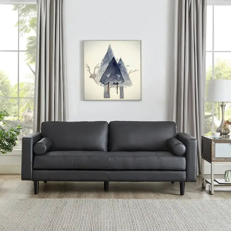 Canapé en cuir véritable de style mid-century pour salon, bureau ou chambre à coucher. Meuble de luxe pour la maison ou le salon.-21